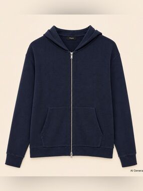 Theory Navy Full-Zip Hooded Sweater